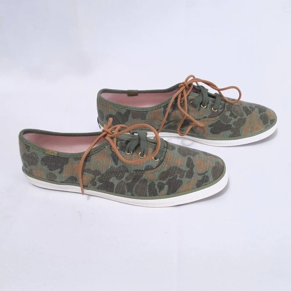 Keds Camouflage Canvas Sneakers Women's Sz 7 Lace Up Low Top‎ Shoes WF55604M NIB